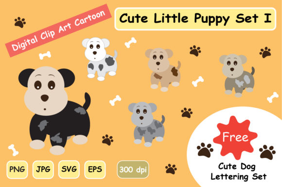 Cute Little Puppy Clipart Dog Set 1