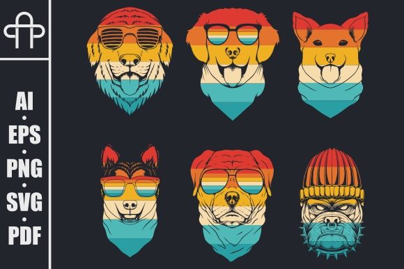 Dog Collection Retro Vector Illustration