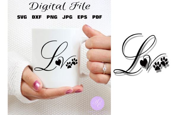 Dog Love with Heart and Paw Prints
