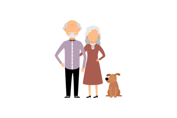 Family Set Grandparents Dog