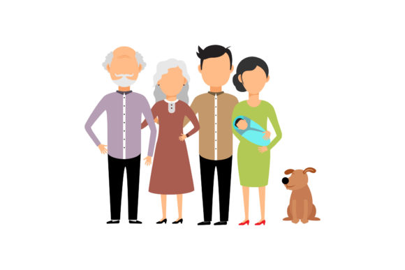 Family Set Grandparents, Parents Dog