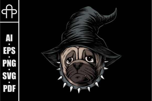 Halloween Pug Dog Wear Hat Witch
