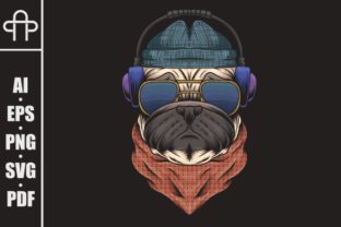 Pug Dog Headphone Illustration