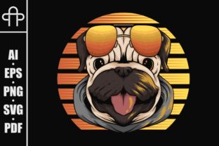 Pug Dog Retro Sunset Illustration